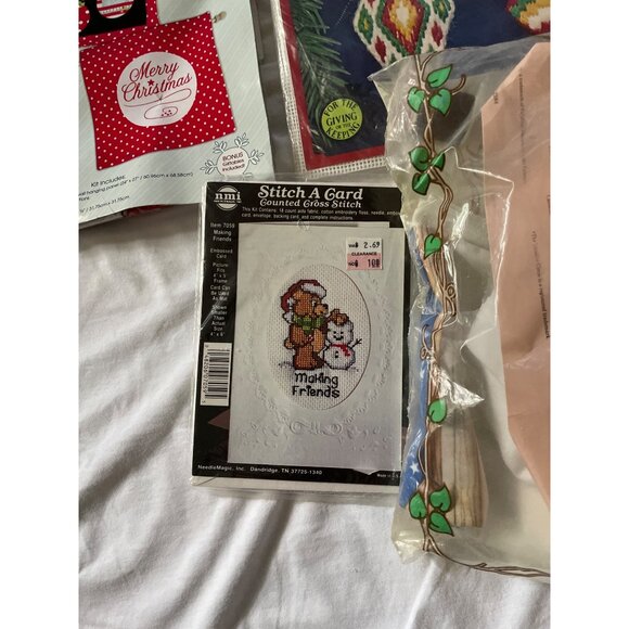 Christmas Craft Kits Bundle - Cross Stitch Needlepoint Bean Bag Ornaments & Wall - Picture 3 of 12